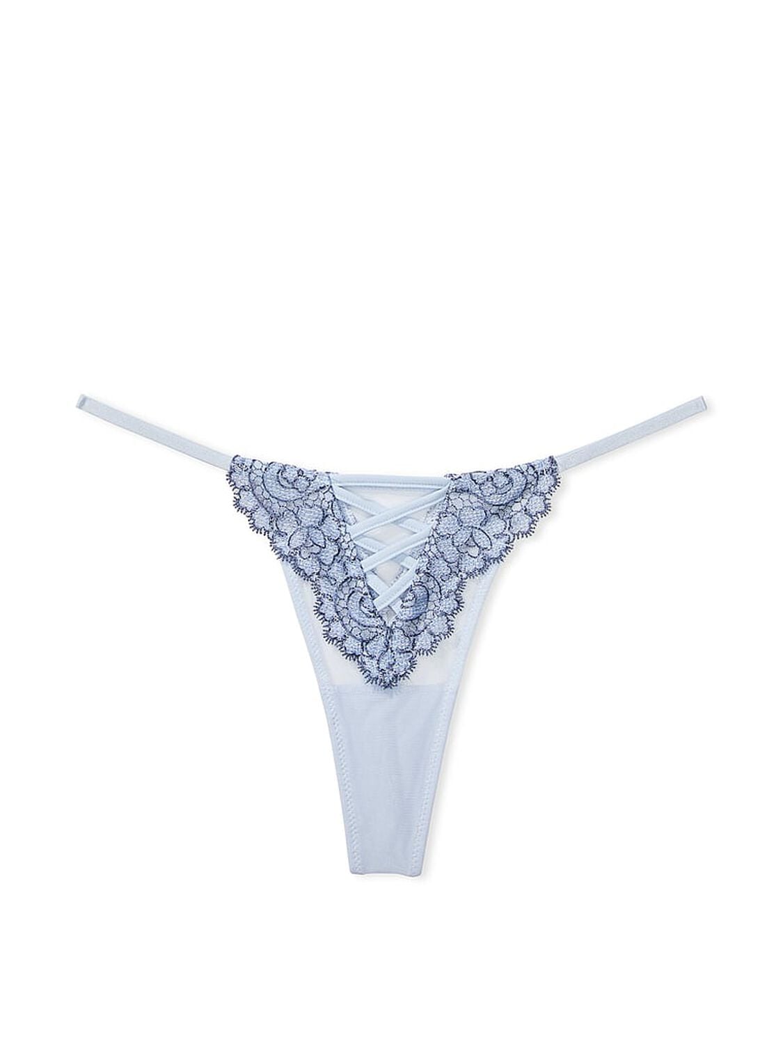 vs Dream Angels Boho Floral Embroidery Thong Panty Faded Denim 3 of 4 