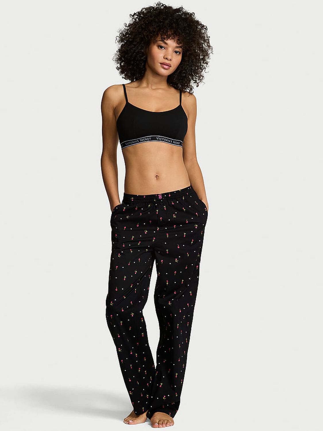 vs Victoria's Secret Mix & Match Sleep Heritage Cotton Pajama Pants Black/Ultra Pink Ditsy Rose 1 of 3 