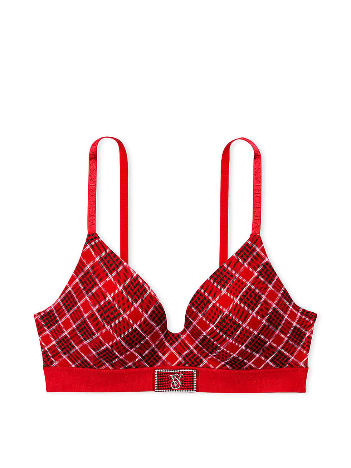 vs The T-Shirt Shine Patch Lightly Lined Wireless Bra Lipstick Plaid 3 of 4 