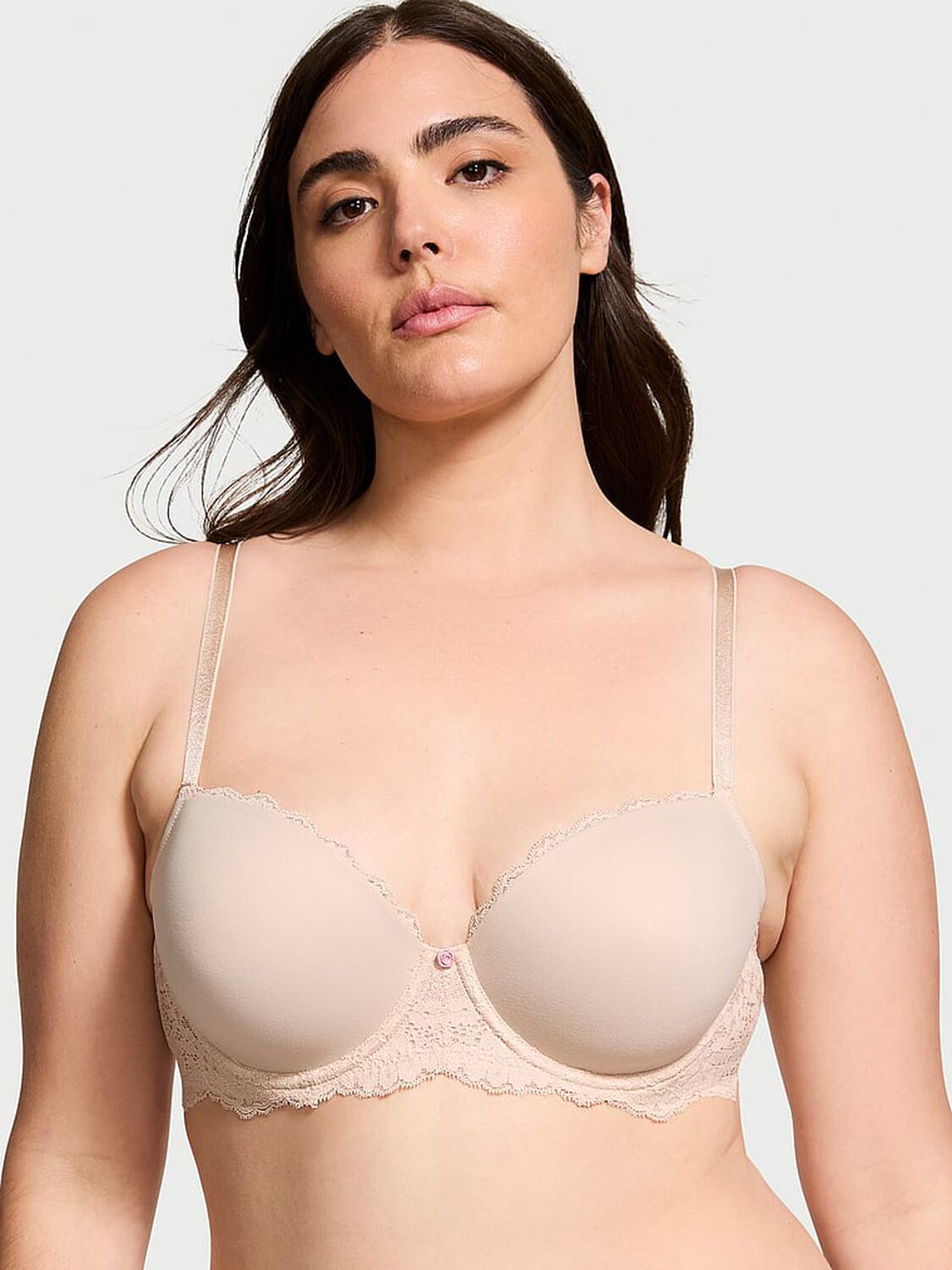 vs Dream Angels Smooth & Lace Lightly Lined Classic Coverage Demi Bra Marzipan 1 of 3 