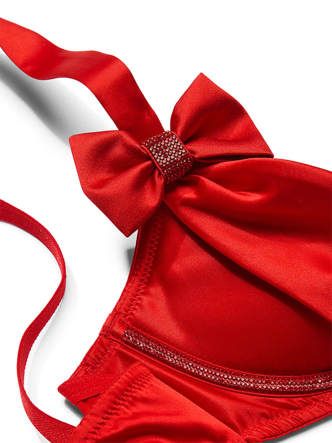 vs Dream Angels Wicked Twinkle Bows Satin Open-Cup Balconette Bra Bright Vermillion 4 of 4 