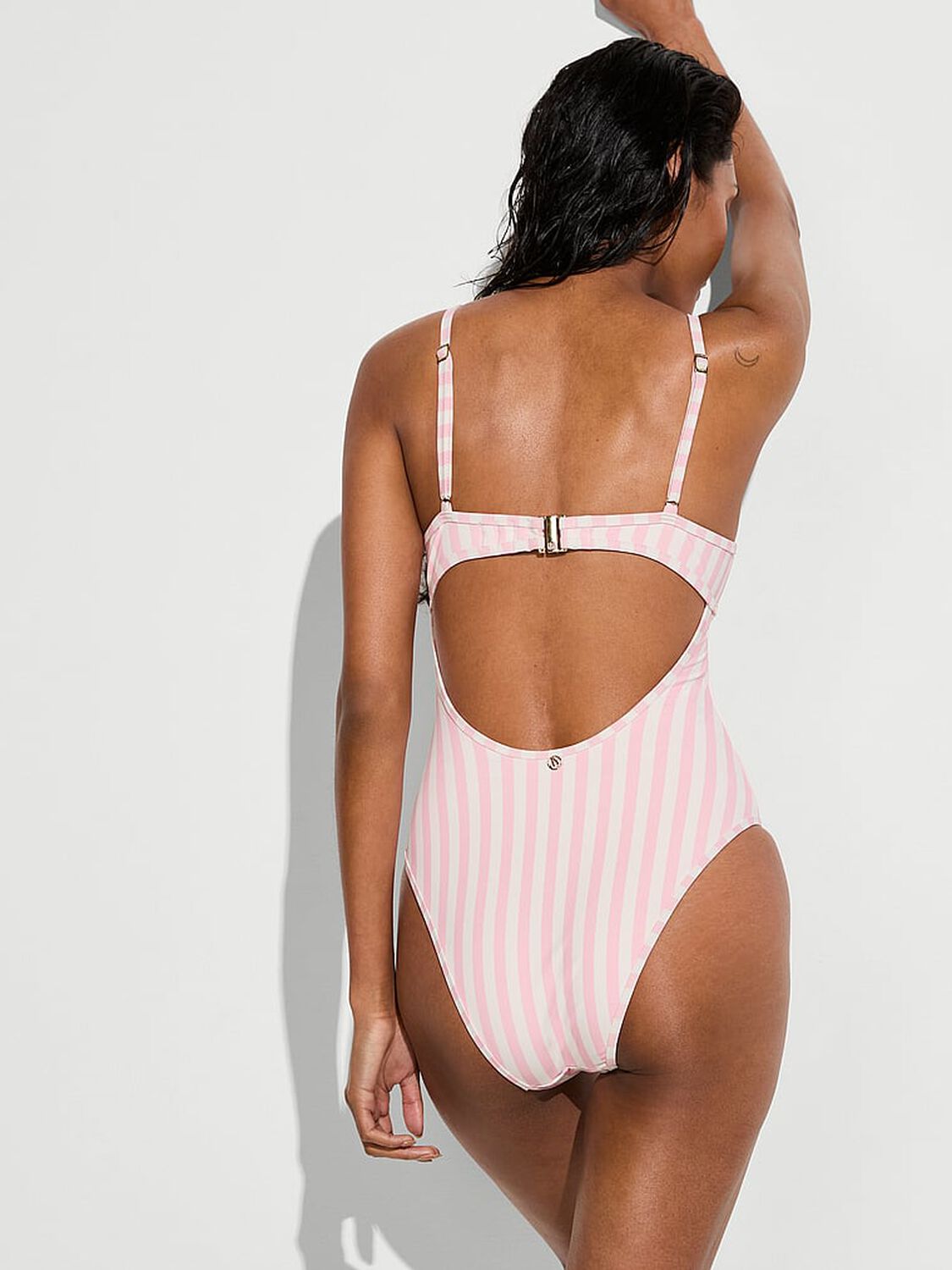 vs Victoria's Secret Swim Angel Essentials Balconette Cheeky One-Piece Swimsuit Pink Iconic Stripes 2 of 4 