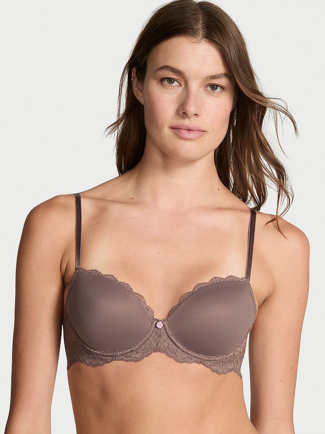 vs Dream Angels Smooth & Lace Lightly Lined Classic Coverage Demi Bra Cloudy Grey 3 of 3 