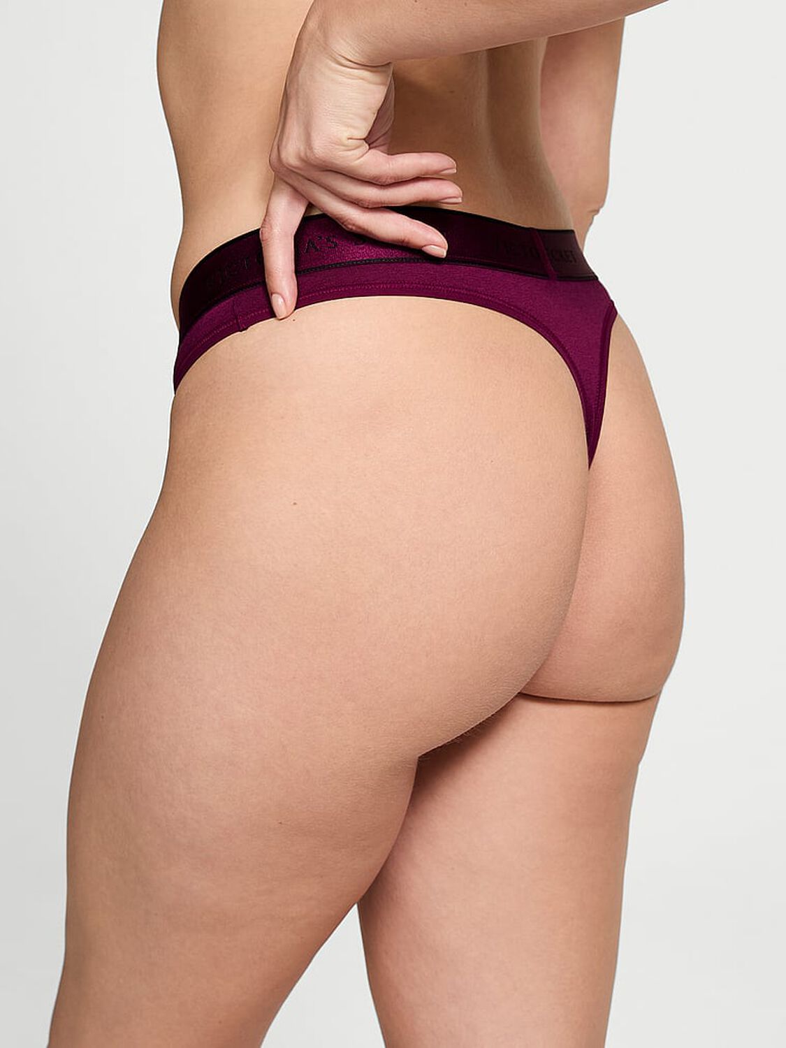vs Cotton Logo Cotton Thong Panty Plum Rouge 2 of 3 