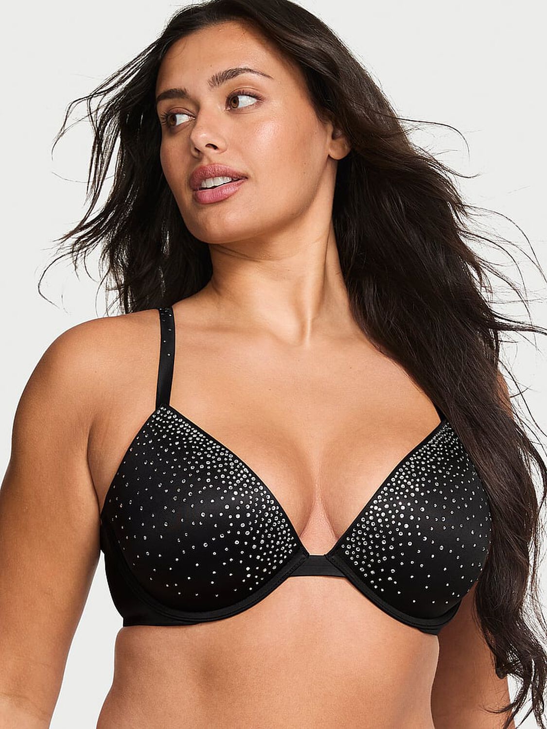 vs Very Sexy Sparkle Crystal Shine Strap Lightly Lined Plunge Demi Bra Black 1 of 2 