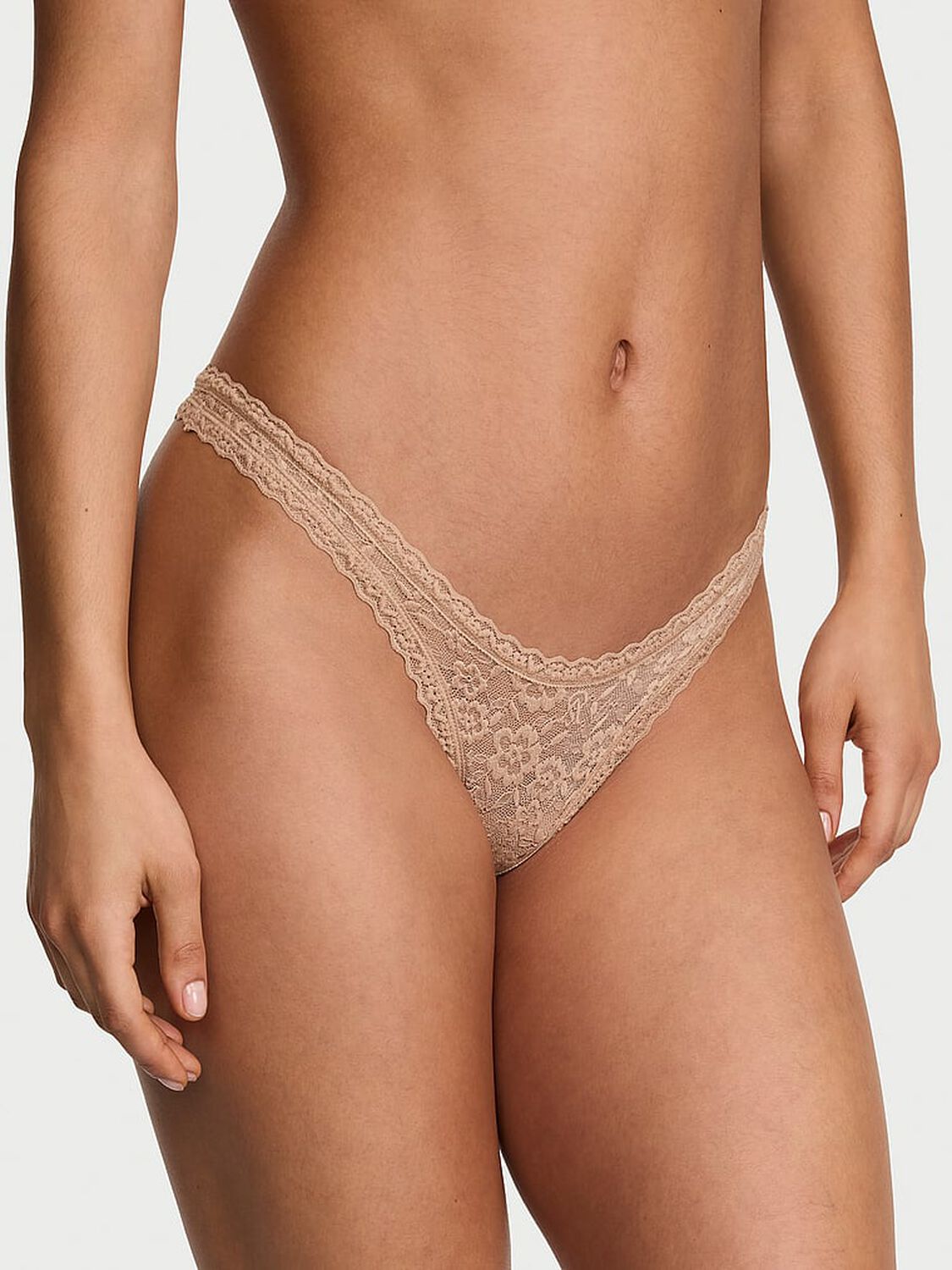 vs The Lacie Lace Ultra-Mini Scoop Thong Panty Praline 1 of 3 