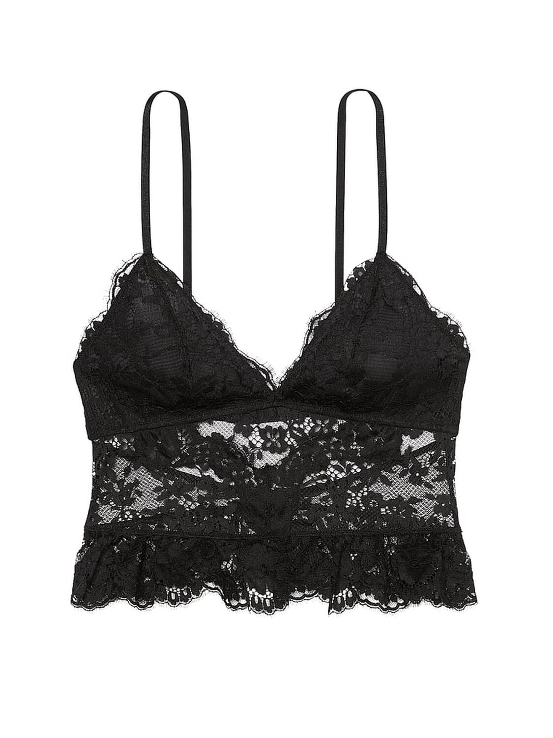 vs Victoria's Secret Dare to Dream Lace Flounce Bra Top Jet Black 3 of 4 