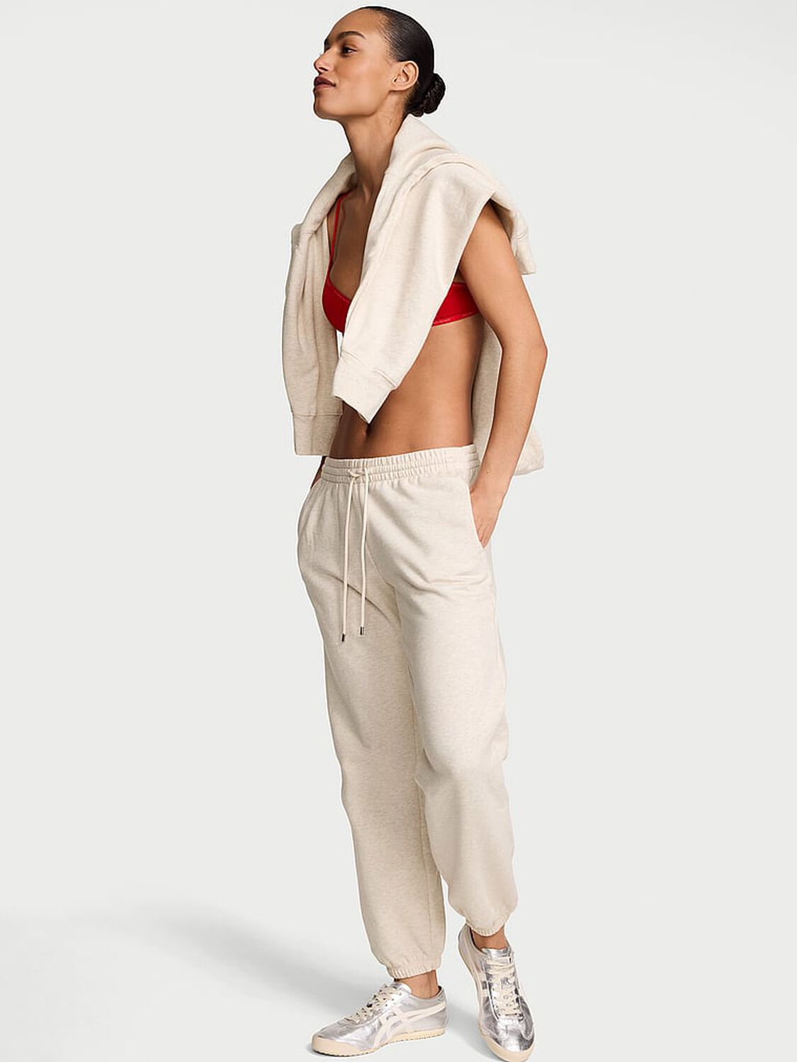 vs Angel Essentials Off-Duty Fleece Jogger Sweatpant Heather Natural 1 of 4 