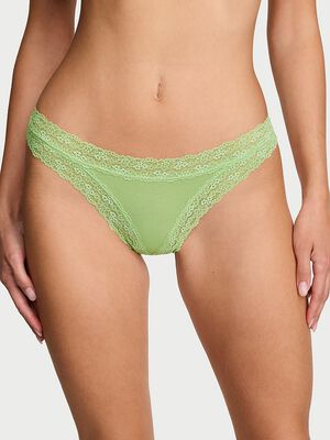 Cotton Lace-Trim Thong Panty