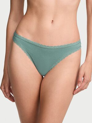 Cotton Lace-Waist Thong