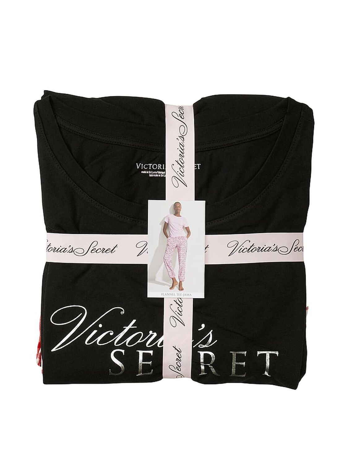 vs Victoria's Secret Flannel Jogger Tee-jama Lipstick/White Plaid 1 of 2 
