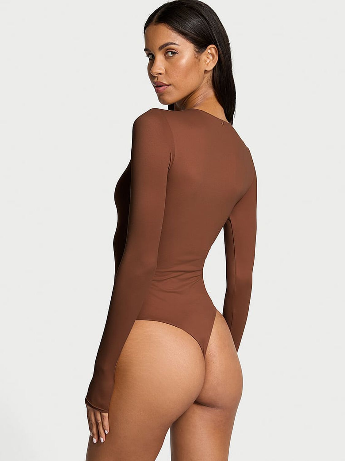 vs Victoria's Secret Bodywear by Victoria with FeatherSoft&trade; Innovation Long-Sleeve Bodysuit Ganache 2 of 3 