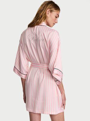 Signature Satin Short Piped Robe