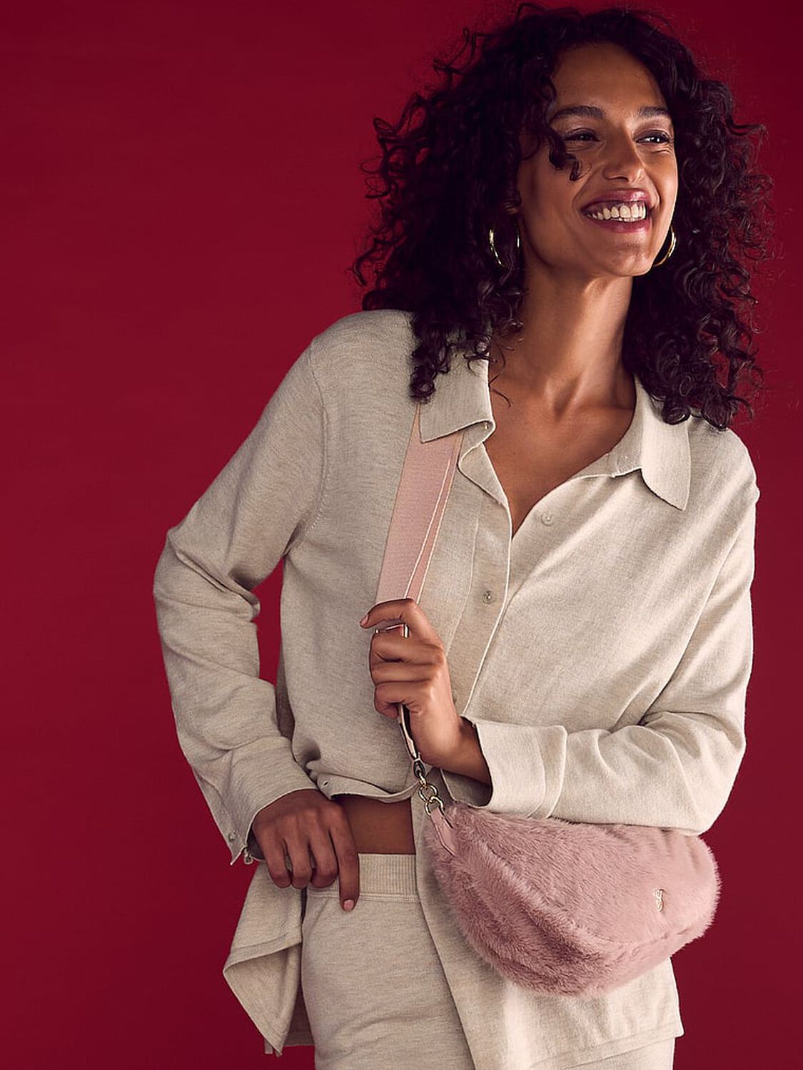 vs Victoria's Secret Luxe Crème Knit Button-Up Shirt Driftwood 4 of 4 