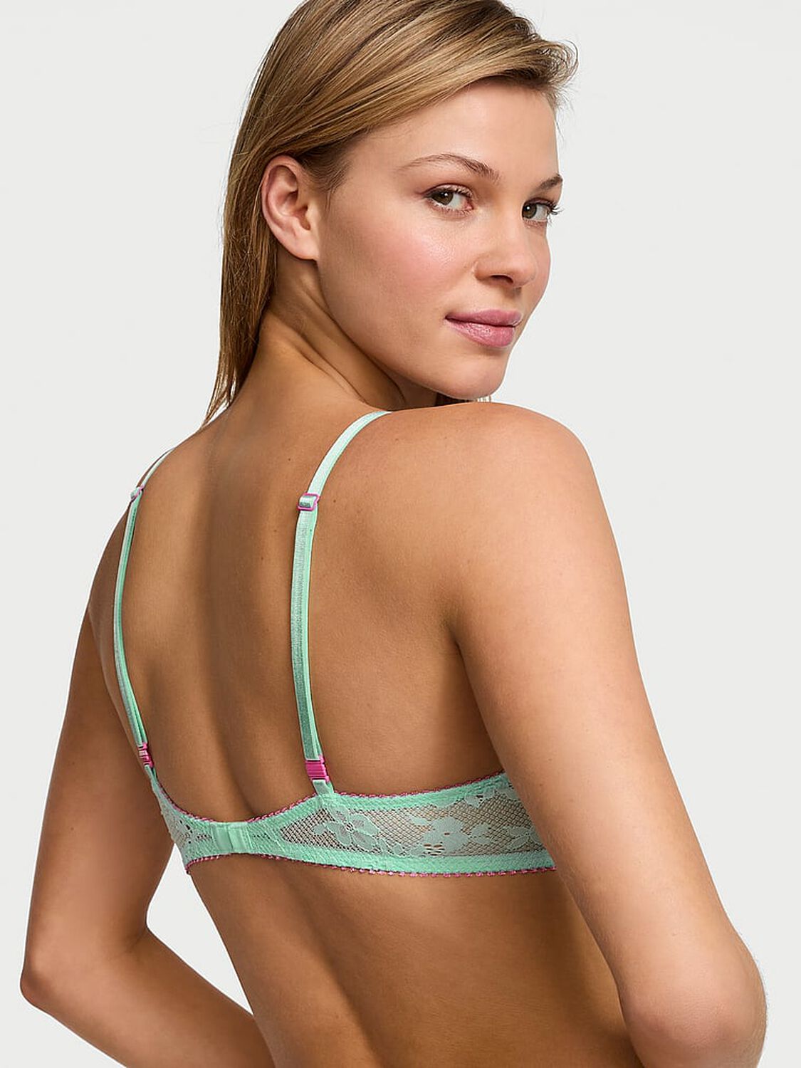 vs Victoria's Secret Tease Lace Unlined Demi Bra Waterfall & New Peony 2 of 3 