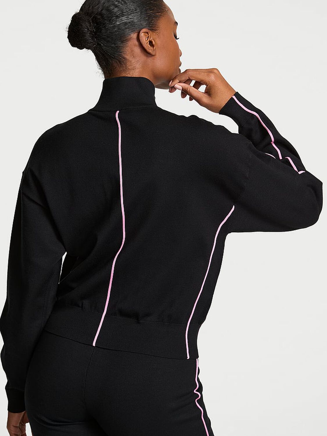vs Vsx Tipped Knit Full-Zip Sweater Black & Pink 2 of 4 