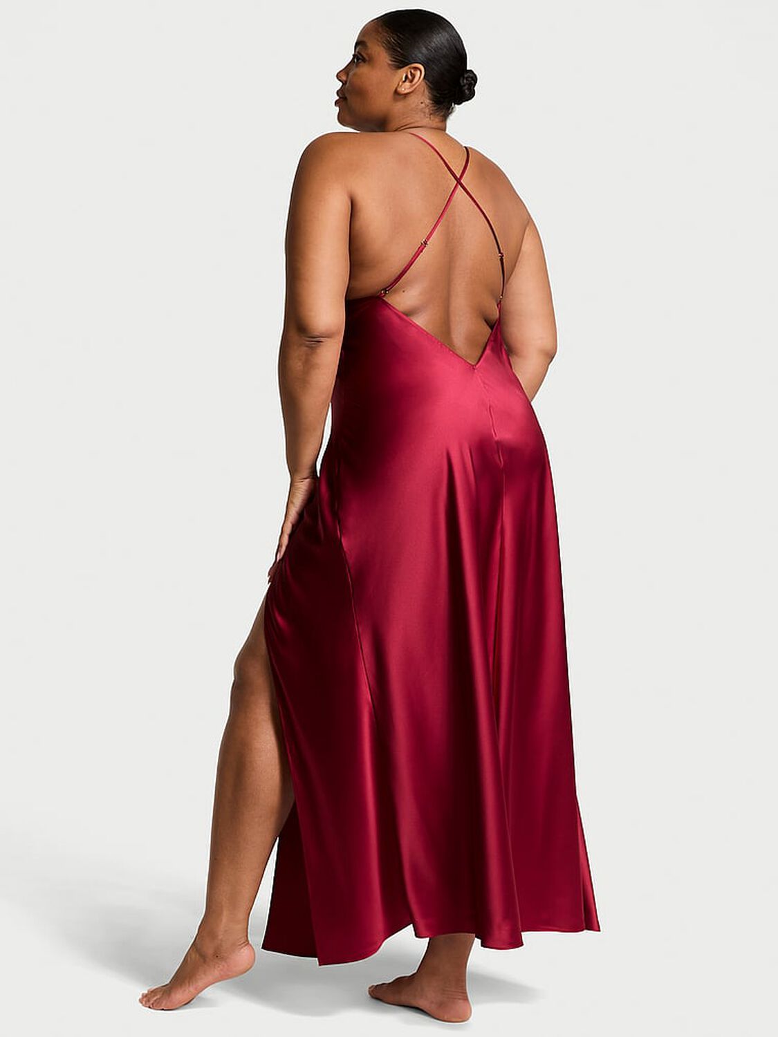 vs Victoria's Secret Satin Plunge High-Leg Long Slip Dress Red Lacquer 2 of 4 