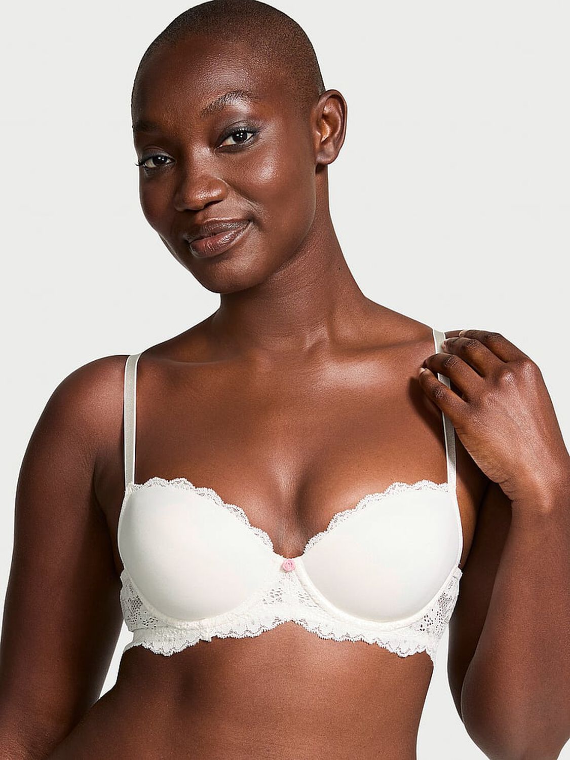 vs Dream Angels Smooth & Lace Lightly Lined Classic Coverage Demi Bra Coconut White 1 of 3 