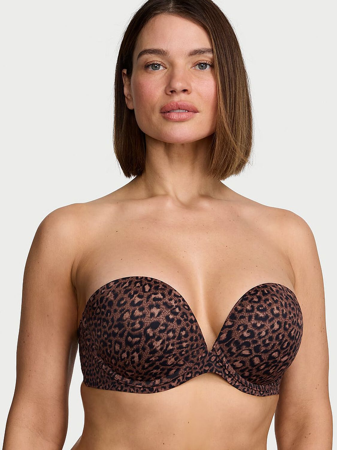 vs Victoria's Secret Bare Push-Up Strapless Bra Ganache Leopard 1 of 4 