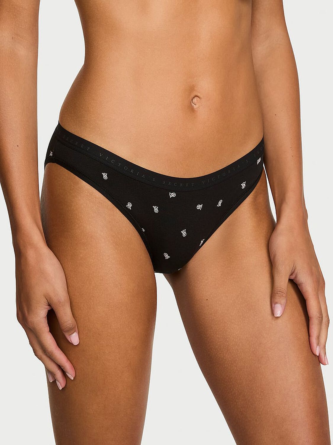 vs Victoria's Secret Stretch Cotton Bikini Panty Black Small Logo 1 of 2 