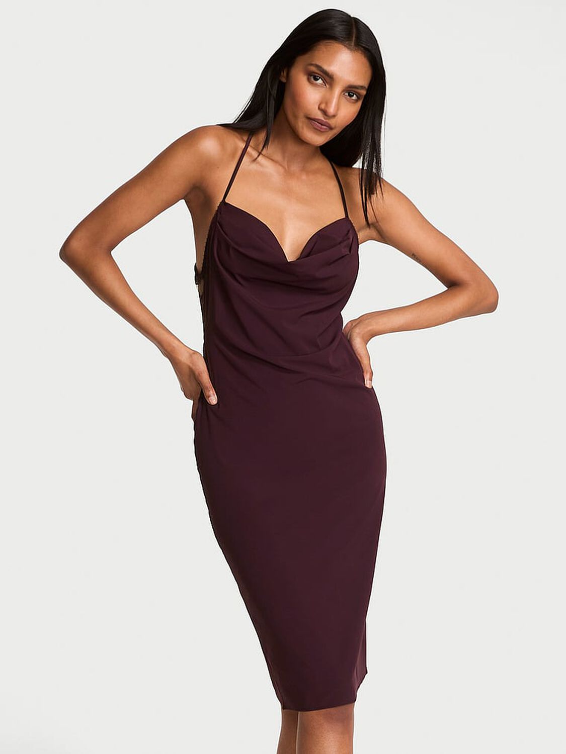 vs Very Sexy Chiffon Draped Slip Dress Winter Wine 1 of 4 