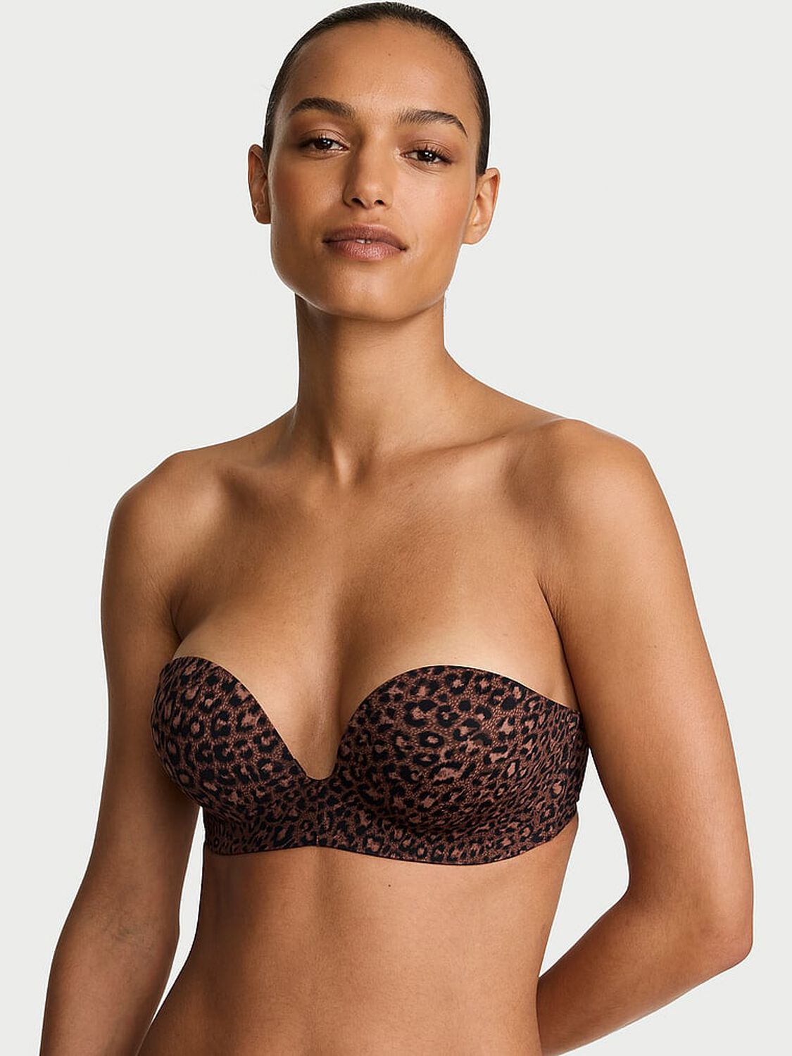 vs Victoria's Secret Bare Bombshell Add-2-Cups Push-Up Strapless Bra Ganache Leopard 1 of 4 