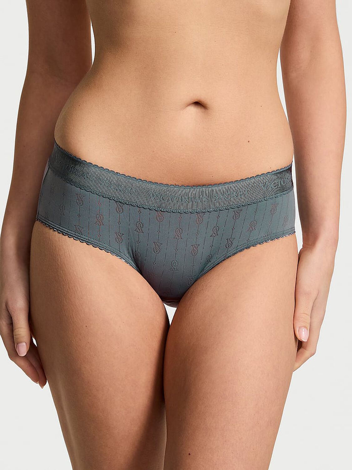 vs Cotton Logo Pointelle Hiphugger Panty Dark Steel 1 of 3 