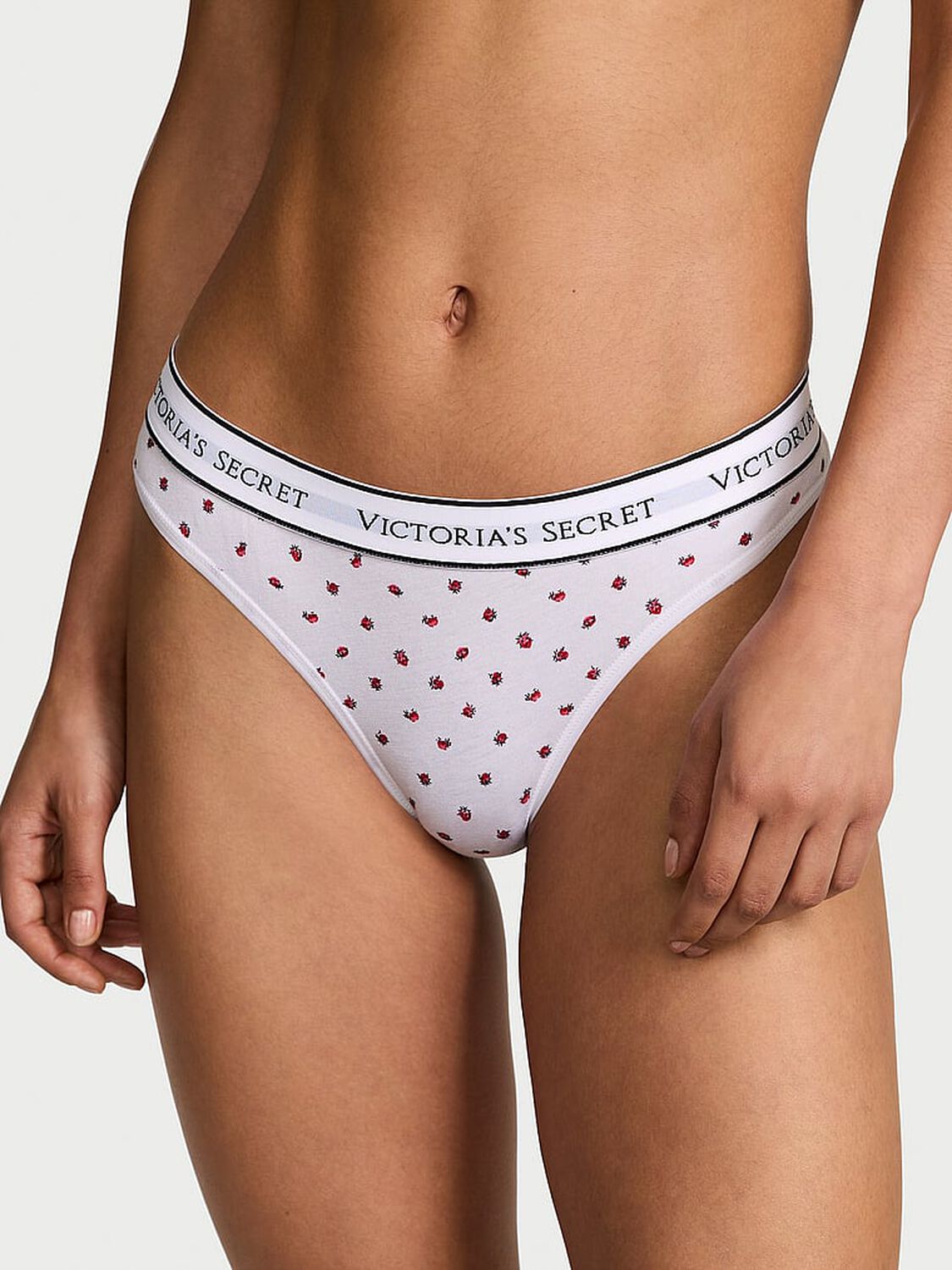 vs Cotton Logo Cotton Thong Panty White Ladybug 1 of 3 