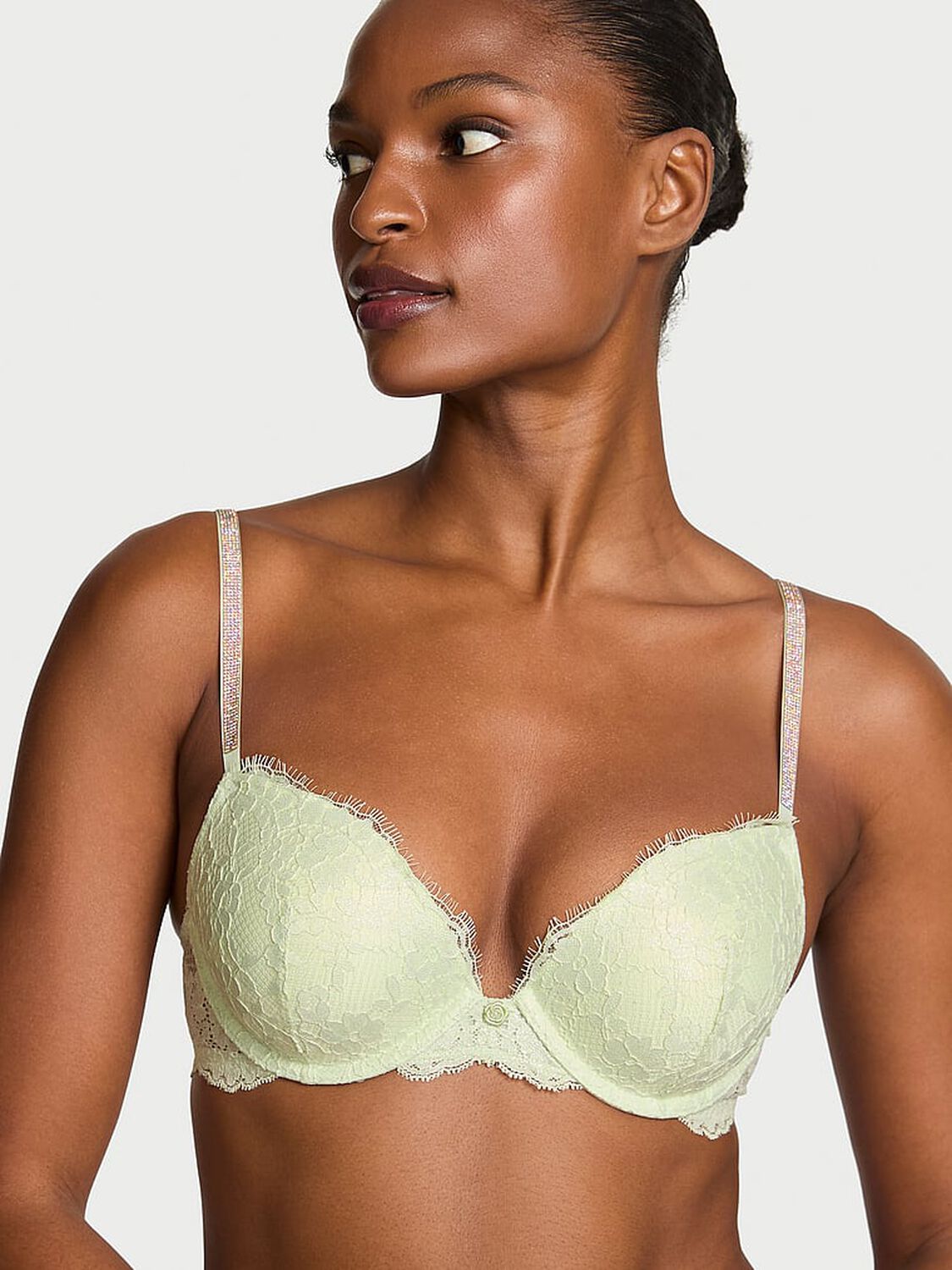 vs Dream Angels Twinkle Silver Lace Push-Up Bra Mint Crush 1 of 3 