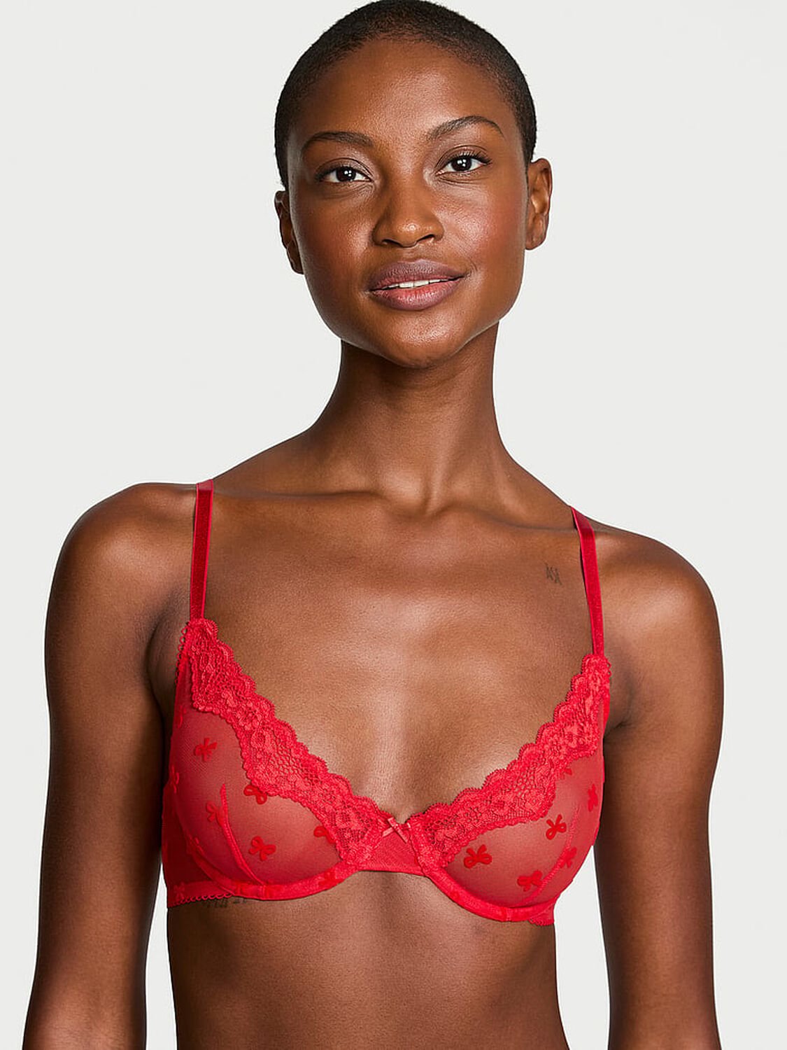 vs Victoria's Secret Tease Unlined Demi Bra Bright Vermillion Bows 1 of 4 