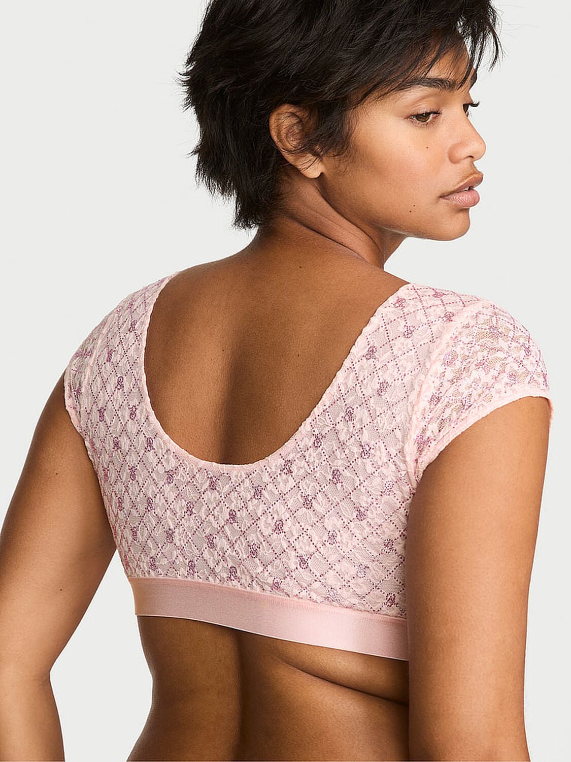 vs The T-Shirt Lace Shine Logo Cap-Sleeve Bralette Angel Pink 2 of 3 