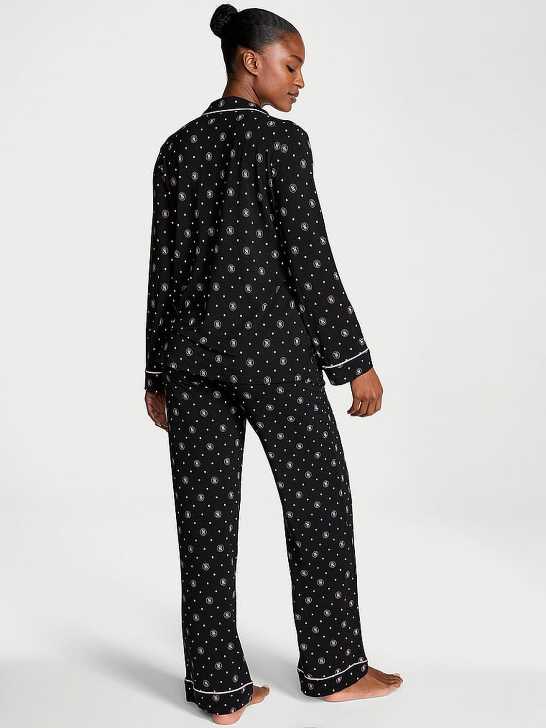 vs Victoria's Secret Modal Soft Long Pajama Set Black Vs Lockup Dot 2 of 2 