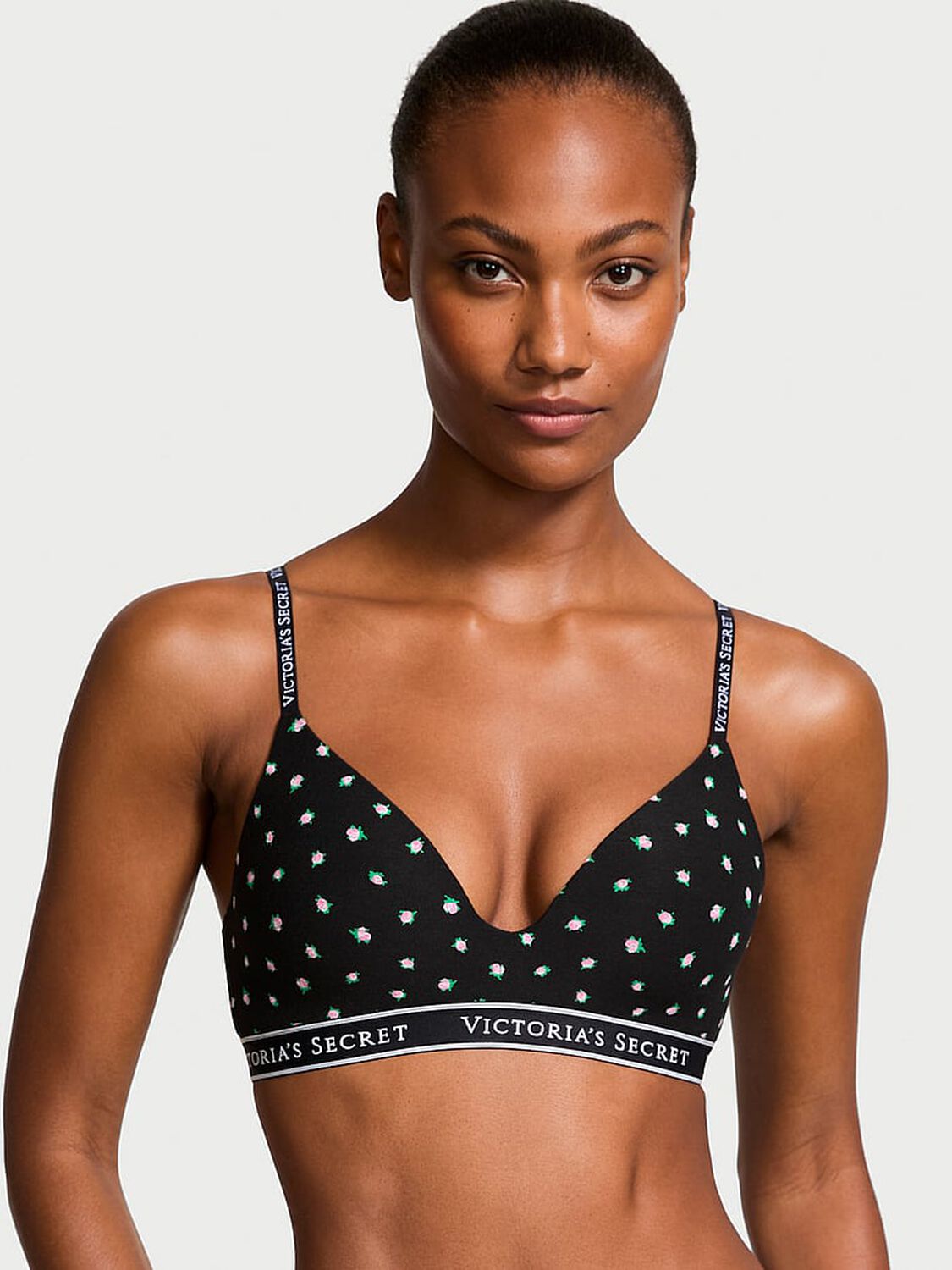 vs The T-Shirt Lightly Lined Wireless Cotton Bra Black Ditsy Floral 3 of 3 