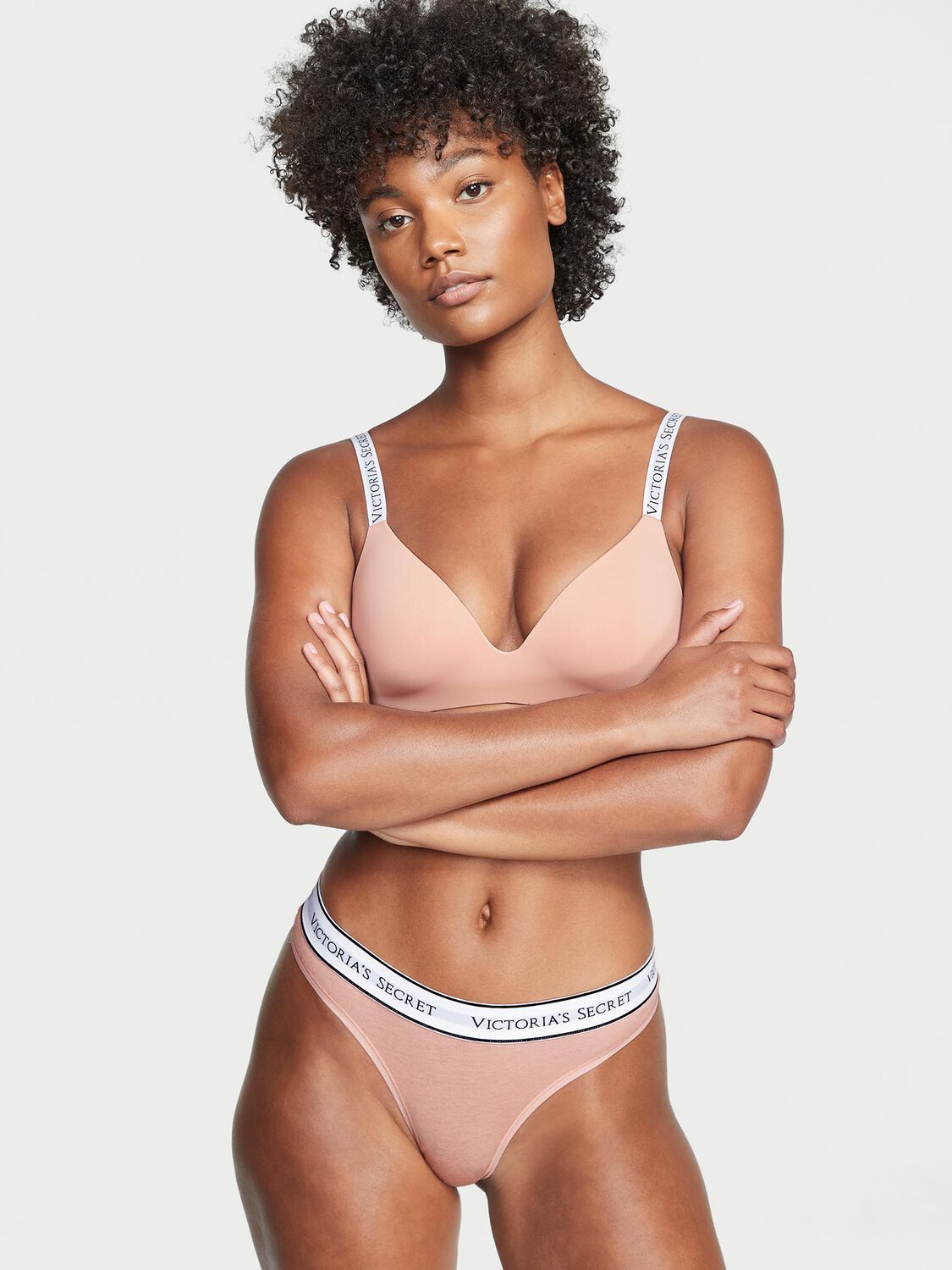 vs Cotton Logo Cotton Thong Panty Misty Rose 1 of 3 