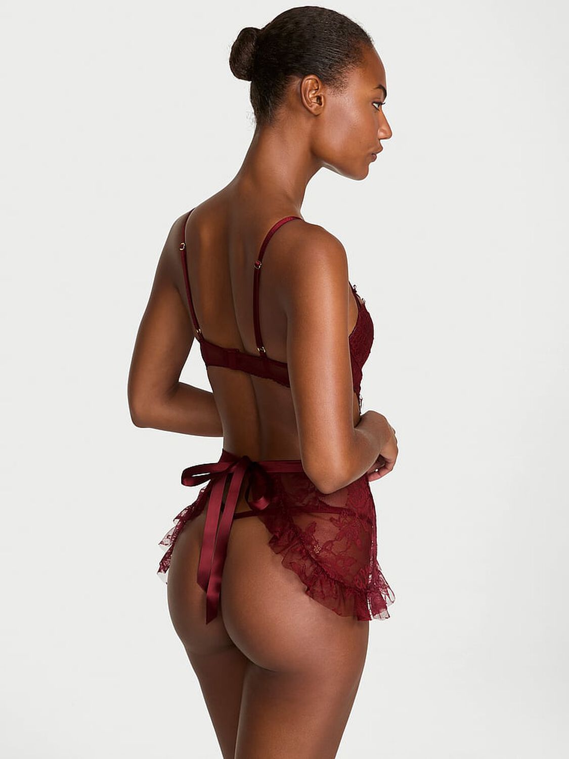 vs Very Sexy Wicked Unlined Rose Lace Apron Set Sangria Red 2 of 4 