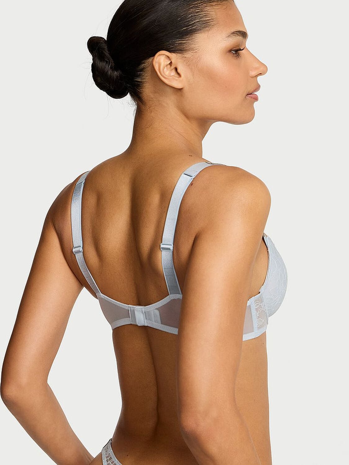 vs Very Sexy Shine Strap Rose Lace Lightly Lined Low-Cut Demi Bra Linen Blue 2 of 3 
