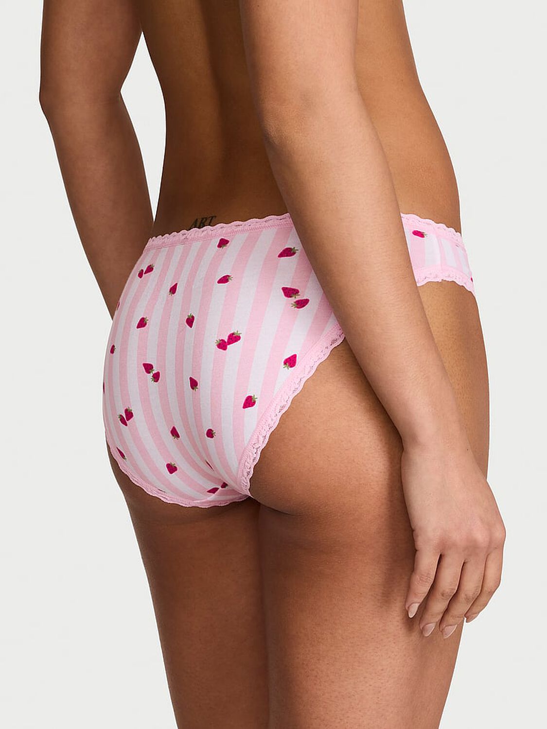 vs Lace Trim Lace-Waist Bikini Panty Pretty Blossom Strawberry Stripes 2 of 3 