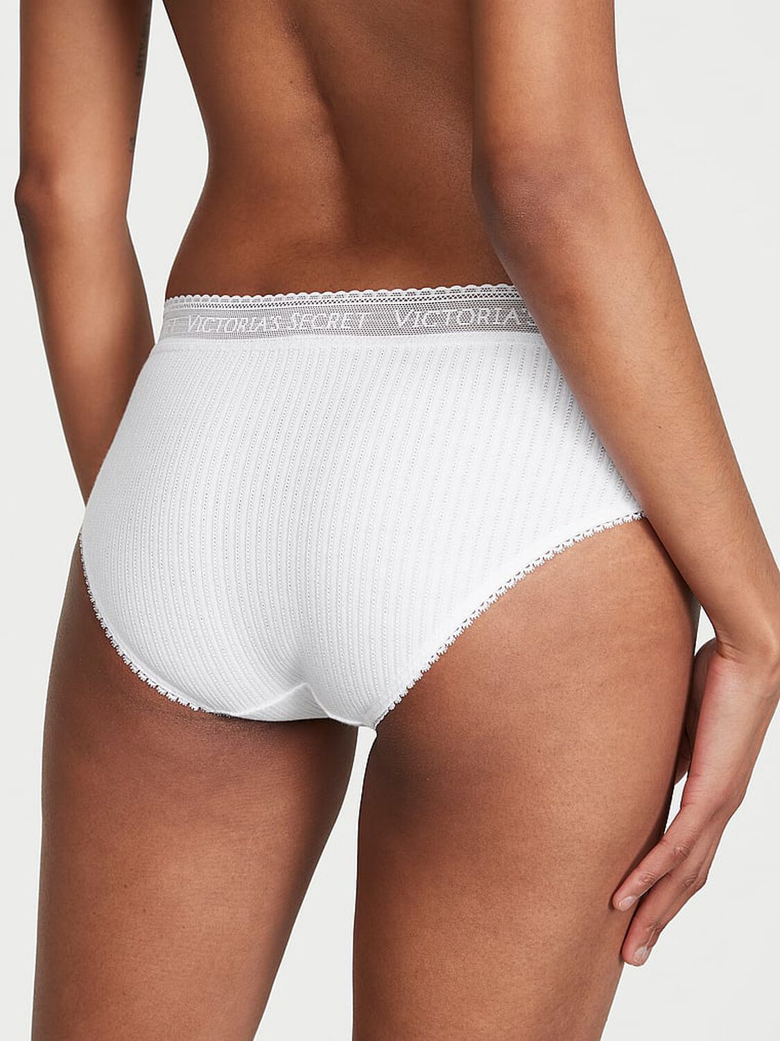 vs Cotton Logo Cotton Lace-Waist Hiphugger Panty Vs White 2 of 3 