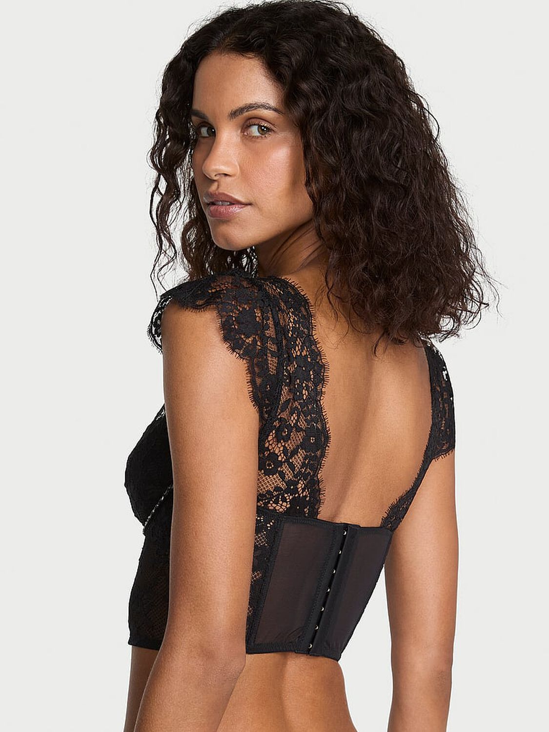 vs Dream Angels Twinkle Lace Cap-Sleeve Corset Top Black 2 of 2 