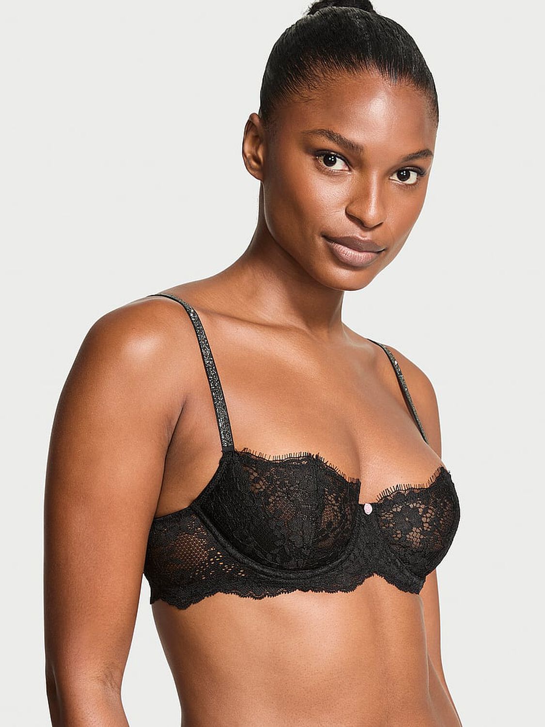 vs Dream Angels Wicked Twinkle Strap Unlined Lace Balconette Bra Black 1 of 4 
