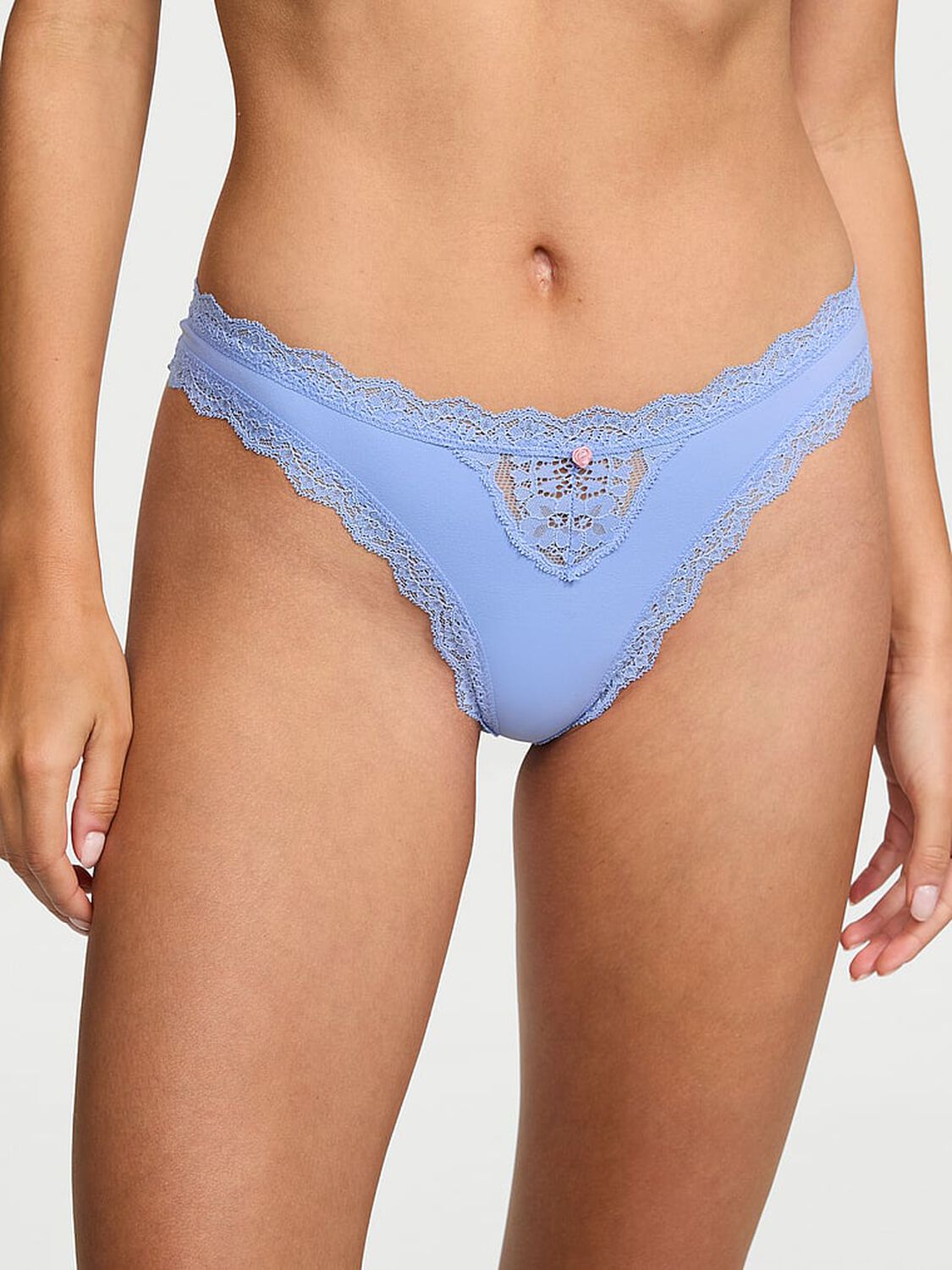 vs Dream Angels Lace-Trim Thong Panty Cameo Blue 1 of 4 