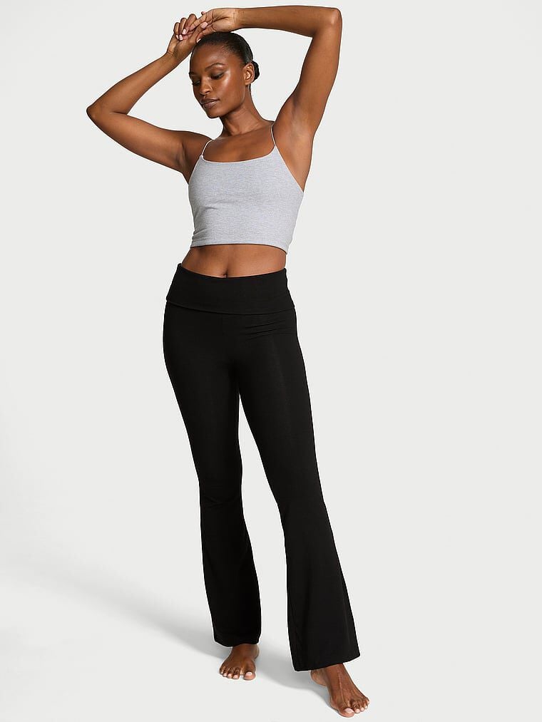 Cotton Foldover Flare Legging Pure Black | Victoria's Secret Australia