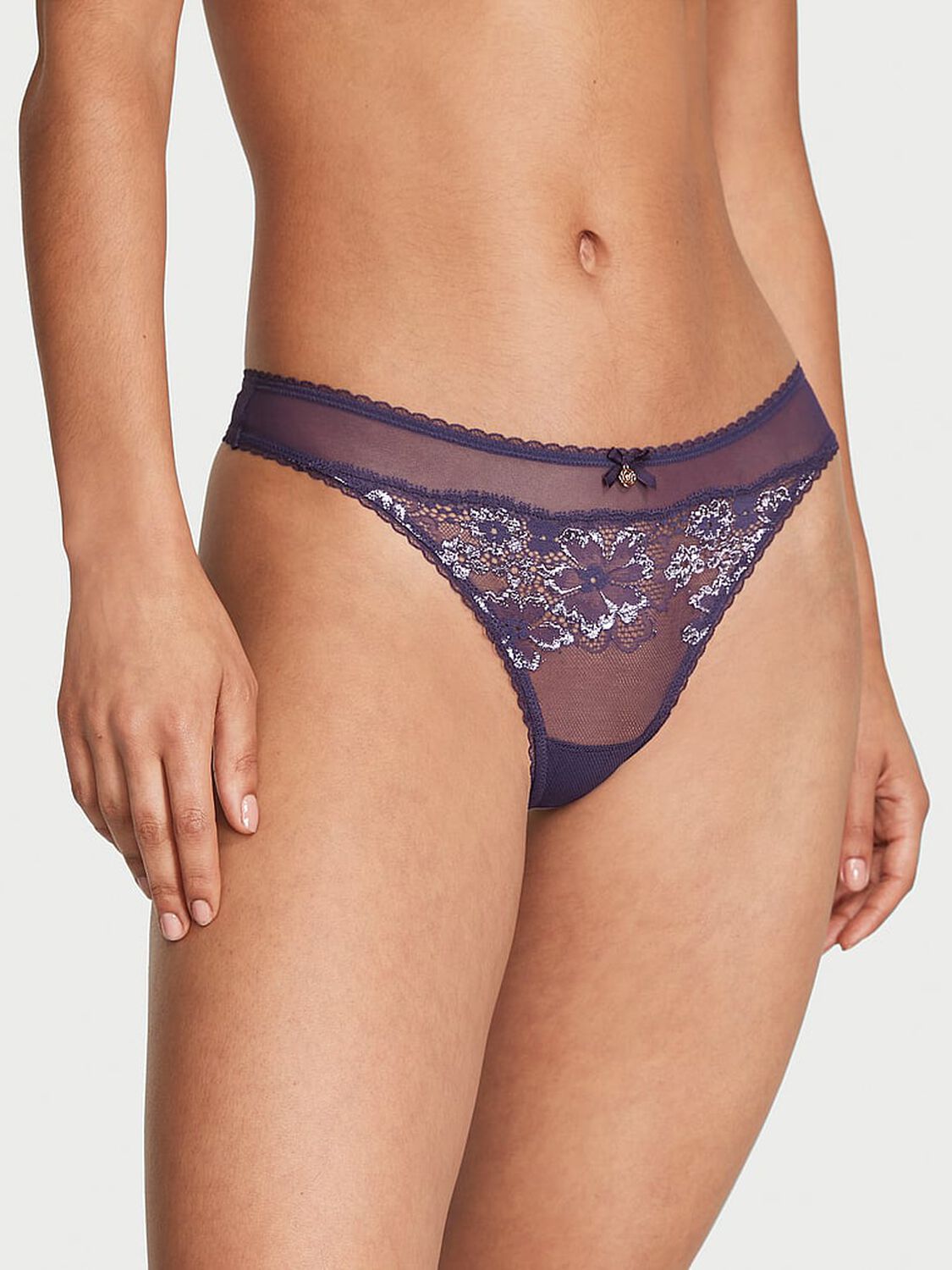 vs Body By Victoria Shimmer Lace-Front Thong Panty 1 of 3 