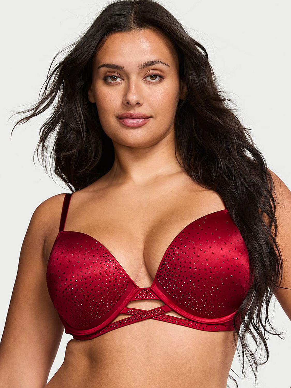 vs Very Sexy Sparkle Crystal Shine Cradle Push-Up Bra Red Lacquer 1 of 2 