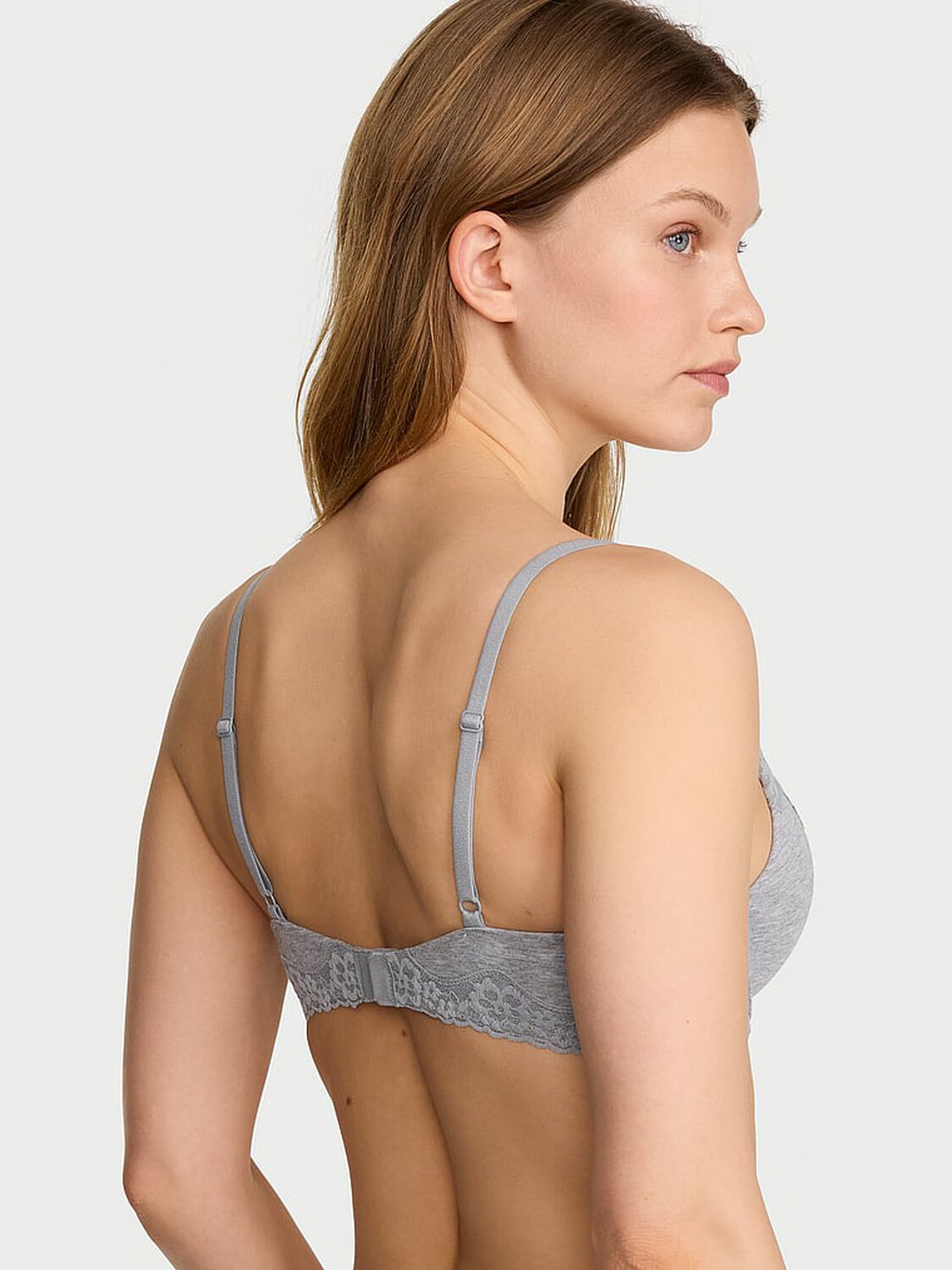 vs The T-Shirt Perfect Shape Cotton Lace-Trim Push-Up Bra Medium Heather Grey 2 of 3 