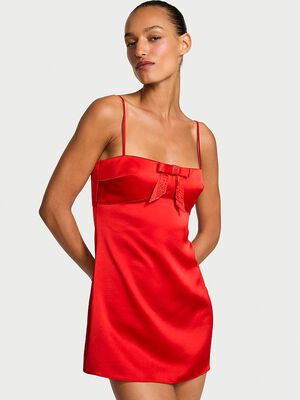 Twinkle Bow Satin Mini Slip Dress