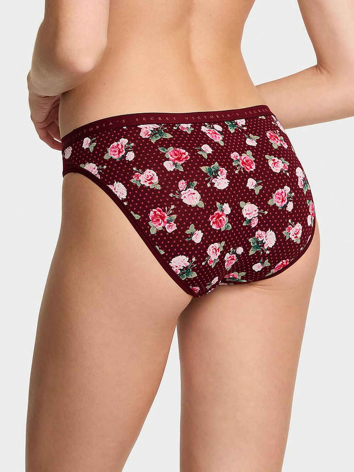 vs Victoria's Secret Stretch Cotton Bikini Panty Sangria Red Holly Floral 2 of 2 