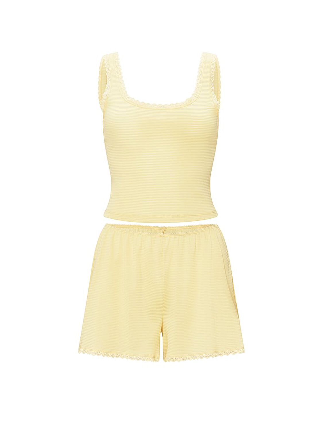 vs Victoria's Secret Cotton Shadow Stripe Cropped Tank & Shorts Set Lemonade 3 of 3 