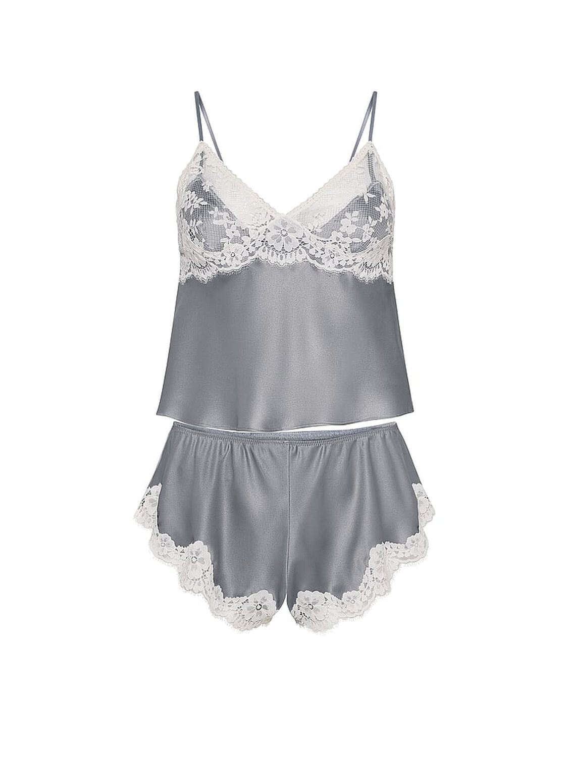 vs Dream Angels Satin Lace-Trim Cami & Flutter Shorts Set Sterling 3 of 3 