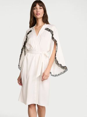 Satin Rose Lace-Trim Midi Robe